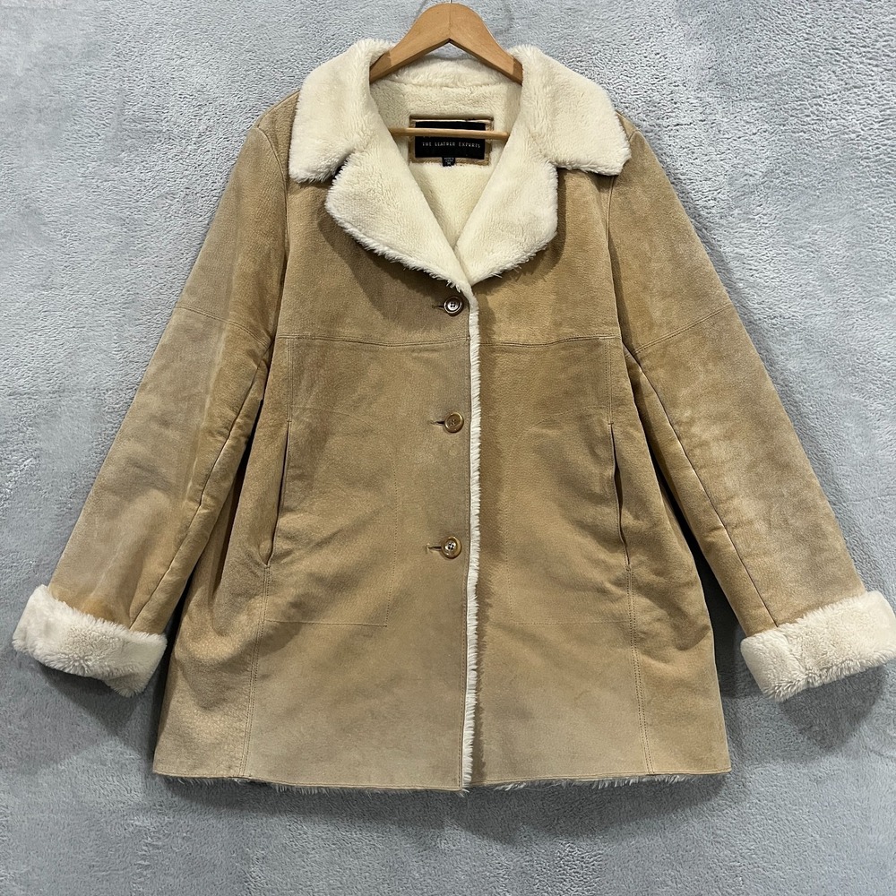 Penny Lane Wilsons Leather Coat Womens M Tan Suede Faux Fur Boho Jacket VTG Y2K